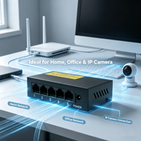 Switch de Red de 5 Puertos 10/100Mbps RJ45, Switch Ethernet de Escritorio, Función Plug and Play para Hogar, Oficina, Cámara IP, AP-5005