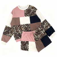 Ensemble 2 pièces pour femmes, sweat-shirt à col rond et short à taille élastique, imprimé léopard, style décontracté, tenue de rue