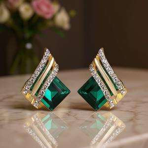 Pendientes de cristal verde dorado con forma geométrica de princesa, joyería de moda con diamantes de imitación para mujer, para fiesta - Product Image 2