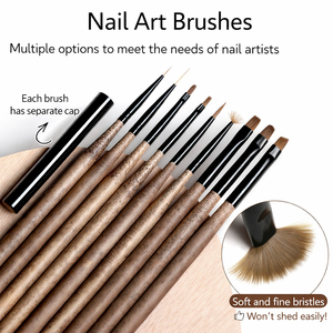 Wholesale Custom Japanese Style Wooden Handle <b>Capped</b> Nail Art Brush Set Liner Oval Hair for Nail 3D Carving Coloring Salon - Product Image 2