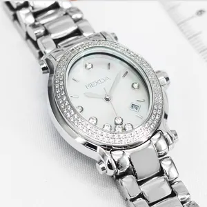 Jam tangan berlian MEXDA untuk wanita pergerakan kuarsa Jepang baja tahan karat tali Solid jam tangan jimat mode Logo kustom OEM orologio