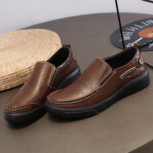 Mocassins pour hommes en cuir de vache, bout rond, chaussures décontractées confortables, couleur unie, semelle extérieure en caoutchouc - Product Image 4