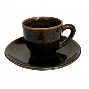 Tasse à café et soucoupe en porcelaine marron vintage, vaisselle en céramique émaillée réactive pour café et restaurant - Product Image 2