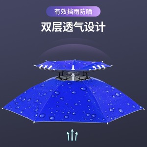 Fishing <b>Umbrella</b> Hat Double Layer <b>Foldable</b> Adult Sun Rain Protection With Logo Customization - Product Image 5