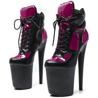 20CM / 8 pouces Matte & Brevet PU supérieur femmes mode haut talon plate-forme bout fermé bottines pôle danse botte