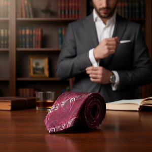 Corbata hecha a mano con patrón italiano de transición estampado chal Borgoña - Product Image 3
