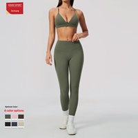 Gebürstetes Yoga-Bekleidungsset für Damen: Hochelastische, hüftformende Workout-Leggings und zweiteiliges Fitness-Set im Erwachsenen-Stil mit hoher Unterstützung