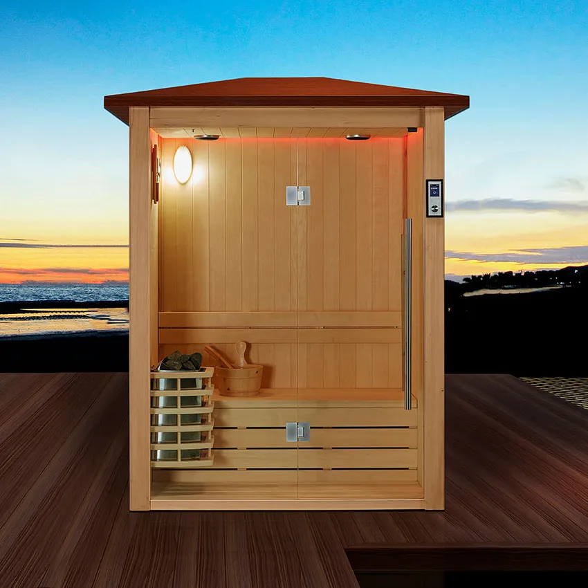 Lusso sauna all'aperto fabbrica prezzo a buon mercato hemlock legno massello sauna a vapore secco giardino hotel gazebo in legno