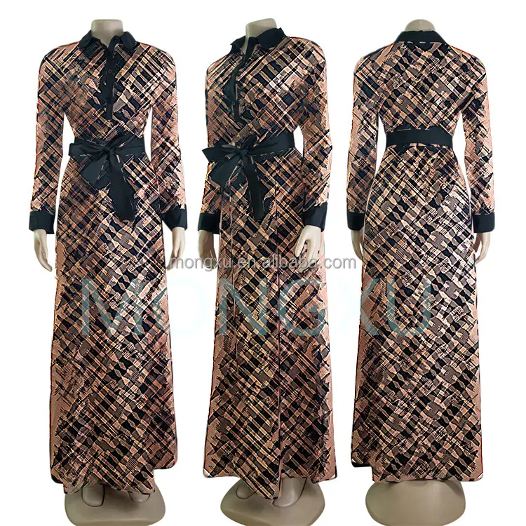 Muslim Dress 2023 Autumn Women Designer Print Long Sleeve Turn Down Collar Blouse Shirt Dress Luxury Brand Elegant Fall Dress