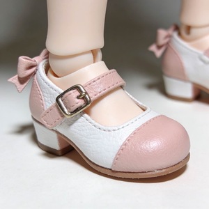 Nouvelles arrivées : Chaussures de poupée BJD rose et blanc, décorées d'un nœud, en cuir PU fait main, pour poupées BJD MSD MDD Lolita 1/4. - Product Image 1