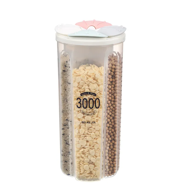 Wholesale 3000ml Dry Fruits And Nuts Containers 3L 4 Compartment Food Container For Kitchen