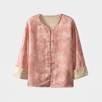 Veste courte réversible en soie de mûrier teinte végétale pour femme, motif vague chinoise, nouveau style chinois, cardigan en soie pour le printemps