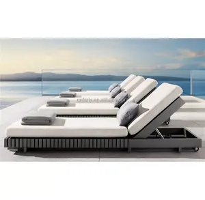 Cast aluminum outdoor furniture parallel slats sunbed aluminum single chaise lounge