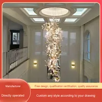Lustre personnalisé en fer forgé en forme de feuille de Ginkgo, corps doré, LED à intensité variable, grande taille, pour restaurant, hôtel, villa, hall et éclairage d'escalier
