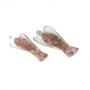 Figurine d'ange en quartz rose sculptée à la main avec des paillettes dorées, objet de collection artistique, 2 pouces, pierre semi-précieuse, guérison Reiki - Product Image 1