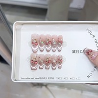 Qianya Spring Faux Ongles à Presser Effet Œil de Chat Faits Main, 10 Pièces, en Acrylique, pour Femme, Ensemble Floral de Luxe Peint à la Main
