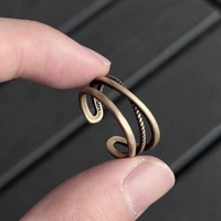 Bague ouverte torsadée en cuivre électroplaqué vieilli, style vintage et rétro, personnalisable, empilable, pour l'index, tendance Instagram