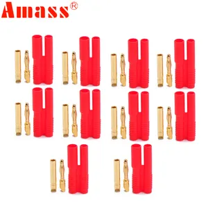 10 Paar AMASS 2,0 mm Banana vergoldete Bullet-Anschlussstecker mit Gürtelschutzhülle für RC-Anschlüsse LIPO-Batterie