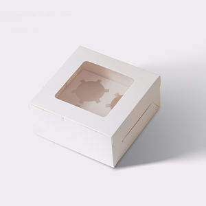 Großhandels preis Weiß Kleines biologisch abbaubares Papier Backen <span class=keywords><strong>2</strong></span> Halter Pappe Cupcake Verpackungs boxen mit klarem Fenster - Product Image 4