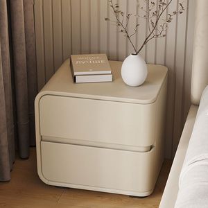 Mesita de Noche Moderna Minimalista de Cuero Color Crema con 2 Cajones, Mueble de Dormitorio Ensamblado - Product Image 2