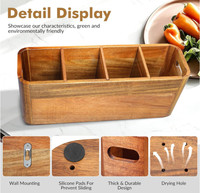 Porte-ustensiles de cuisine en bois d'acacia multi-usages de grande taille, nouveau design, pour comptoir ou plan de travail