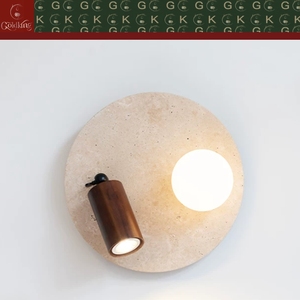 Applique murale GOLDKING pour chambre à coucher, chevet, salon, base ronde en travertin beige naturel, réglable, en <span class=keywords><strong>bois</strong></span>, OEM ODM - Product Image 6