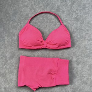Ensemble 2 pièces couleur unie respirant ultra-fin <span class=keywords><strong>mat</strong></span> pour soutien-gorge dos nu et short effet fesses de pêche - Product Image 3