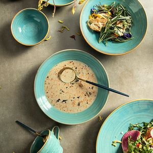 Restaurant Vaisselle Durable Acai <span class=keywords><strong>Granola</strong></span> Hôtel Poterie Plats Bleu Soupe Profonde 880ML Porcelaine Design Mexicain Assiettes <span class=keywords><strong>de</strong></span> Service - Product Image 2