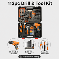 Ensemble d'outils électriques rechargeables Vokex de 112 pièces avec embouts, tournevis, marteau, pinces, clé pour la réparation à domicile