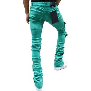 Jean cargo homme coupe slim évasée sur mesure, taille mi-haute, bords effilochés, effet usé, style empilé, vente en gros - Product Image 6