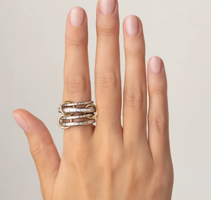 Argent or deux tons couleur mode doigt bijoux glacé Bling lunette Rectangle CZ éternité bande anneaux empilables - Product Image 2