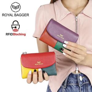 กระเป๋าสตางค์สั้นผู้หญิง RFID บล็อกกิ้ง หนังแท้ ช่องใส่บัตรหลายช่อง กระเป๋าใส่บัตรแบบสามพับ เปิดด้วยแม่เหล็ก RB2053 - Product Image 1