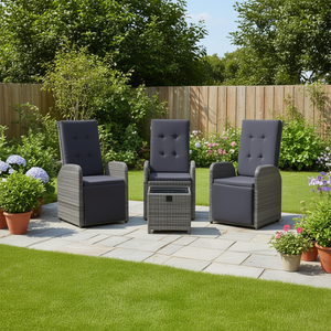 Ensemble bistrot en polyrotin avec coussins gris, mobilier de jardin, sièges d'extérieur, style contemporain, 2 personnes - Product Image 2