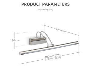 COMBO Modern LED Wall Lamp Stainless Steel <b>Bathroom</b> <b>Mirror</b> Light 5000K Daylight 25000H Lifespan Switch Control - Product Image 3