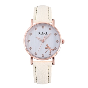 Montre à quartz en cuir pour femmes, <span class=keywords><strong>belle</strong></span> et élégante, motif libellule, cadran blanc, montres à quartz pour femmes - Product Image 1