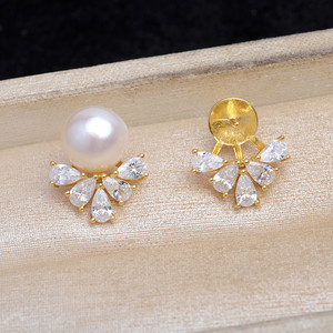 Support vide en argent 925 à 6 pétales, accessoires de bricolage pour bijoux en perles, support inférieur pour boucles d'oreilles 10-12 mm, JG5902, apprêts de bijouterie - Product Image 2