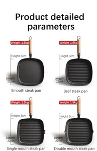 Factory Wholesale Household Kitchen Square Mini Cast Iron Non-stick BBQ Griddle - Wood Handle Frying <strong>Pan</strong> - Product Image 2