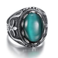 Bague Classique Élégante pour Homme en Acier Inoxydable avec Incrustation de Pierre Turquoise Ovale Vintage pour Mariages, Fiançailles, Anniversaires, Bagues de Couple