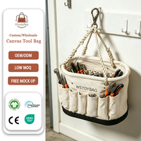 Sac de transport pour outils en toile de coton multi-poches avec logo personnalisé, robuste, à ouverture supérieure, base rigide et mousqueton