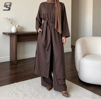 Ensemble deux pièces Abaya personnalisé Turquie Dubaï pour femme, robe décontractée musulmane à nouer à la taille et pantalon, vêtements islamiques OEM
