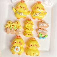 Dijes de resina planos de pollo amarillo Kawaii para decoración, venta al por mayor, para llaveros, horquillas y collares DIY