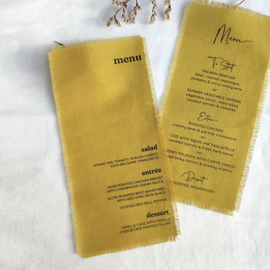 Menu de bar imprimé en lin et coton biologique OEKO-Tex avec bords frangés pour hôtels, mariages, thème lin français, panneaux de mariage - Vente en gros - Product Image 2