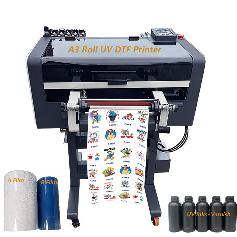 Drucker dtf uv rol 30cm Multifungsi, dengan laminasi emas perak multiwarna film ab untuk printer stiker cangkir