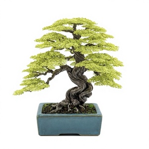 Árbol Bonsái Artificial de Arce Hecho a Mano con Alambre Metálico y Hojas Verdes, en Maceta Rectangular de Porcelana, para Cumpleaños y Aniversarios - Product Image 1