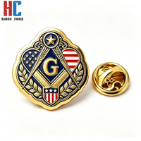 Insignia Masónica con Símbolo G, Bandera Americana de EE. UU., de Metal Esmaltado Chapado en Oro, Diseño Moderno, Personalizada de Fábrica con 20 Años de Experiencia