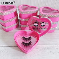 Boîte d'emballage pour cils avec strass et logo personnalisé, étui vide pour cils avec étiquette privée et diamants