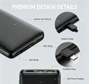 <span class=keywords><strong>Mini</strong></span> batería externa de bolsillo de 5000 mAh de plástico con cable tipo C integrado, carga rápida SCP de 22.5 W, cargador portátil, regalo promocional. - Product Image 5