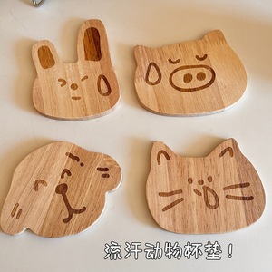 Cute Animal Coasters Natural Rubberwood Heat Resistant Mats Cartoon Design Irregular Shape Household Use - Product Image 4