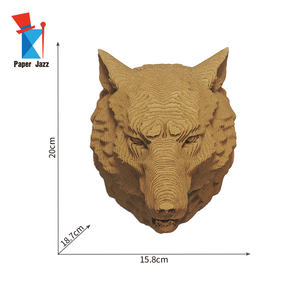 Décoration murale à suspendre fabriquée en usine pour la maison et le bureau, assemblage multi-couches, tête <span class=keywords><strong>de</strong></span> <span class=keywords><strong>loup</strong></span> 3D naturelle, <span class=keywords><strong>puzzle</strong></span> en carton écologique - Product Image 2