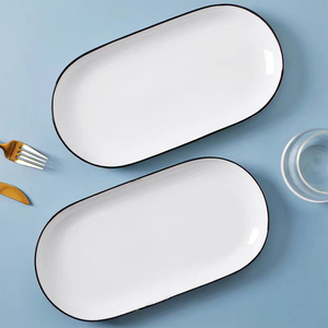Assiette ovale de <span class=keywords><strong>poisson</strong></span> à double oreille en céramique blanc pur créatif de haut niveau d'apparence vaisselle - Product Image 5
